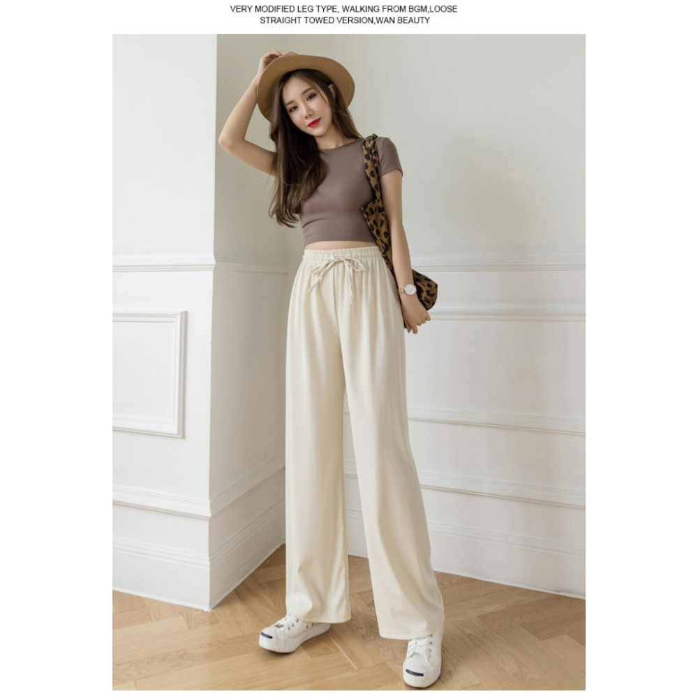 【JDUDS】新款冰絲闊腿褲女春夏高腰垂感寬鬆直筒休閒褲 P0010/P0050-規格圖9