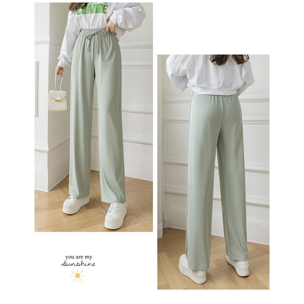 【JDUDS】新款冰絲闊腿褲女春夏高腰垂感寬鬆直筒休閒褲 P0010/P0050-規格圖9