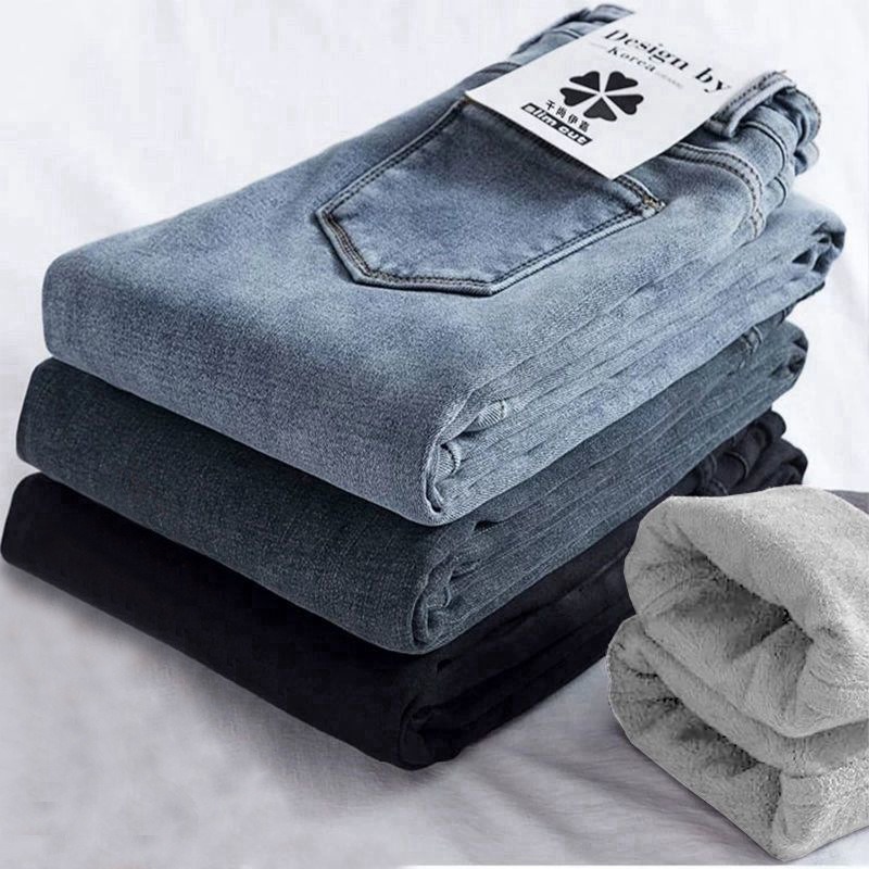 【JDUDS】加絨高腰修身彈力牛仔鉛筆褲 加絨牛仔九分褲 加絨牛仔褲 保暖牛仔褲-細節圖5