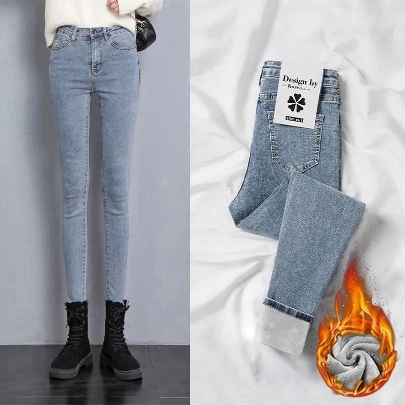 【JDUDS】加絨高腰修身彈力牛仔鉛筆褲 加絨牛仔九分褲 加絨牛仔褲 保暖牛仔褲-規格圖9