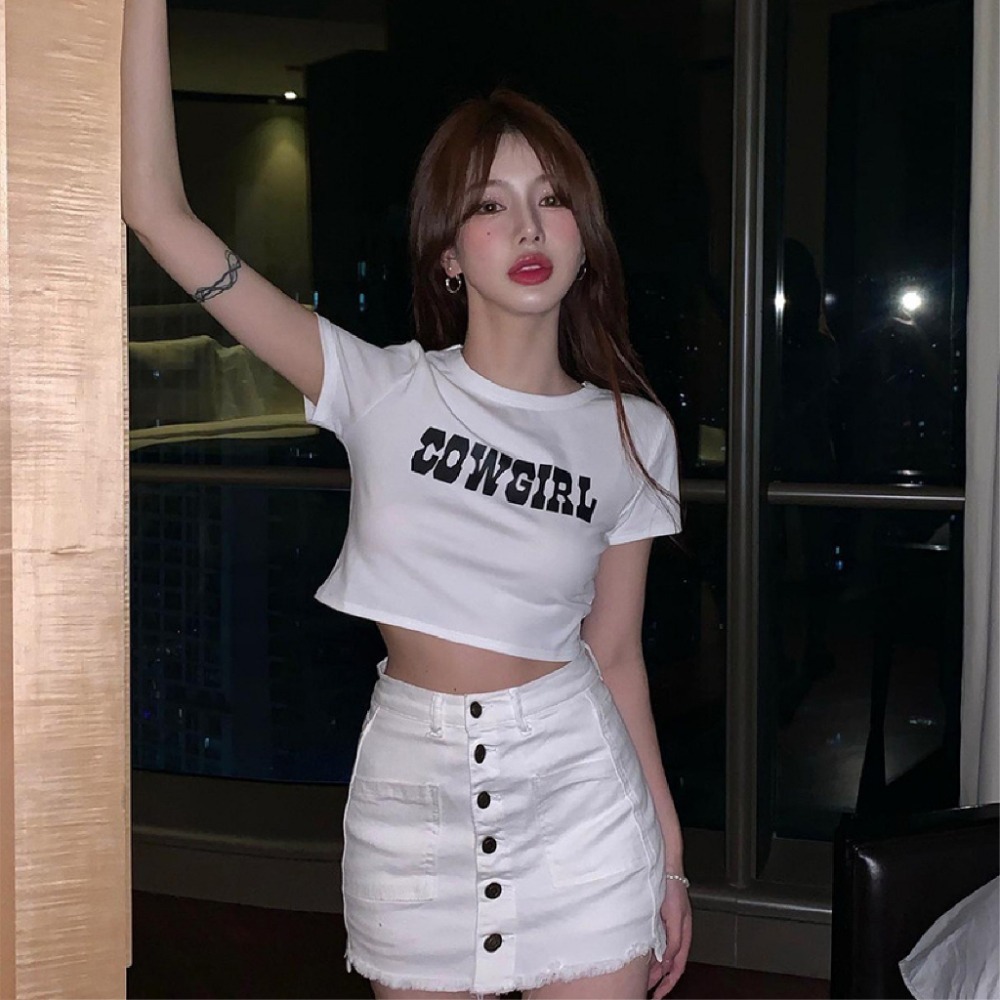 【JDUDS】韓版修身顯瘦小字母短版上衣 短袖上衣 短袖t恤 女裝 顯瘦上衣 衣服 寬鬆上衣-細節圖2