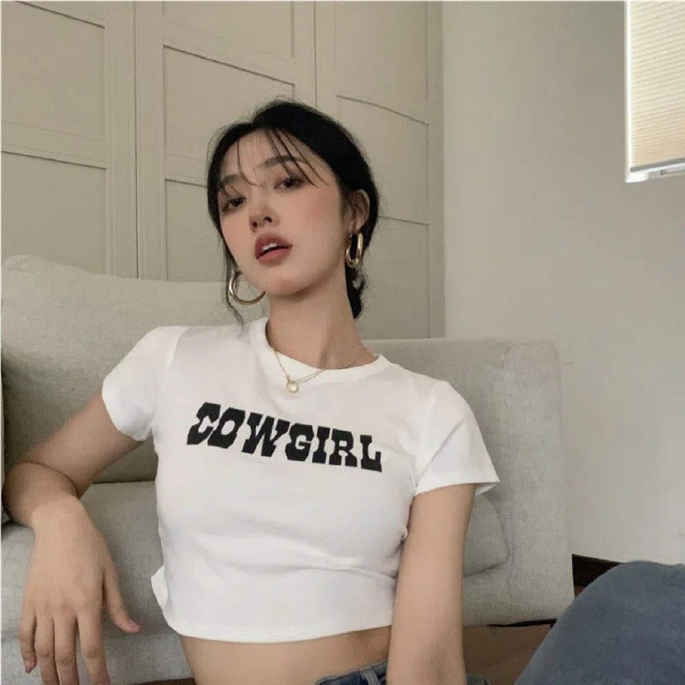 【JDUDS】韓版修身顯瘦小字母短版上衣 短袖上衣 短袖t恤 女裝 顯瘦上衣 衣服 寬鬆上衣-細節圖6