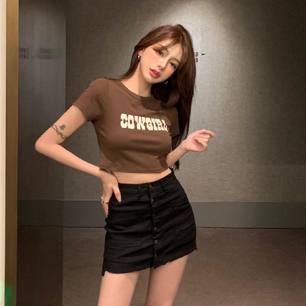 【JDUDS】韓版修身顯瘦小字母短版上衣 短袖上衣 短袖t恤 女裝 顯瘦上衣 衣服 寬鬆上衣-細節圖8