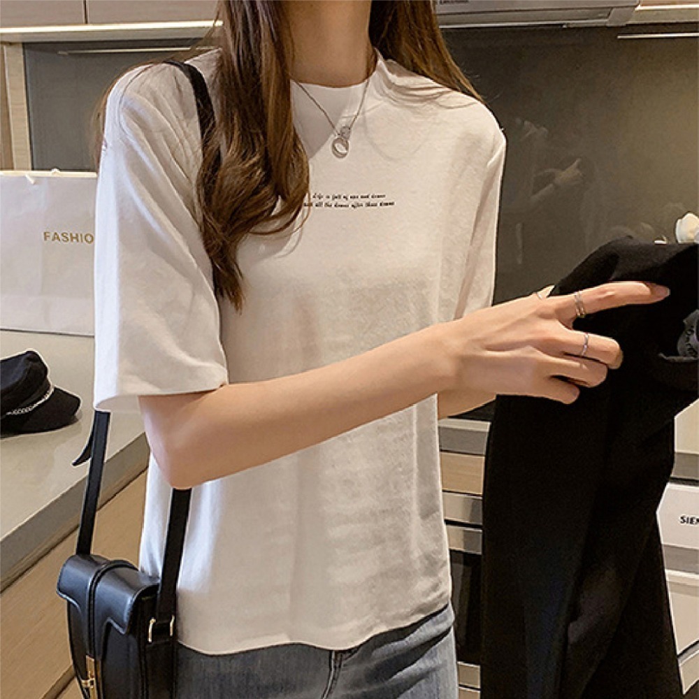【JDUDS】韓系寬鬆字母圓領短袖上衣 短袖t恤 女裝 顯瘦上衣 衣服 寬鬆上衣 素T-細節圖3