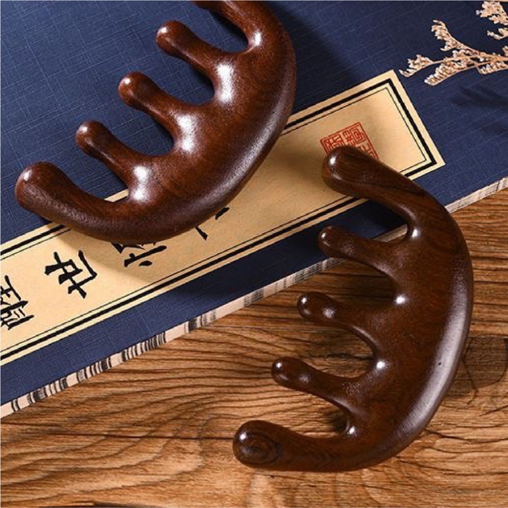 【JDUDS】金絲檀按摩梳 五齒木梳 五齒球梳 按摩梳 球頭梳 按摩梳 頭皮按摩 綠檀木梳 原木梳 頭皮原木梳-細節圖3