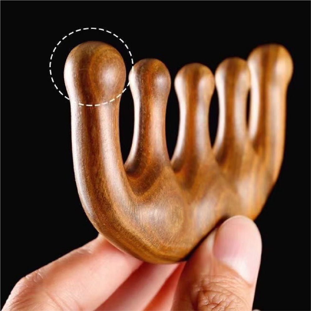 【JDUDS】金絲檀按摩梳 五齒木梳 五齒球梳 按摩梳 球頭梳 按摩梳 頭皮按摩 綠檀木梳 原木梳 頭皮原木梳-細節圖4