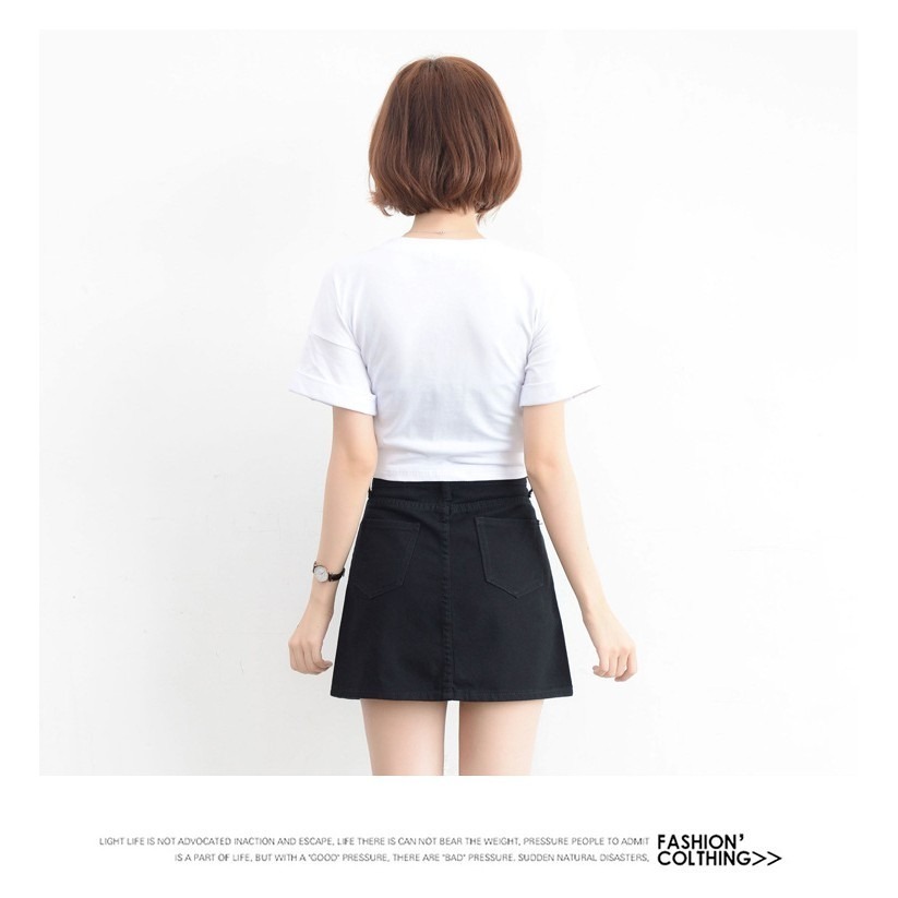 【JDUDS】高腰A字裙包臀 牛仔半身裙短裙牛仔傘裙女 學院風  顯瘦 韓版 顯瘦-細節圖3