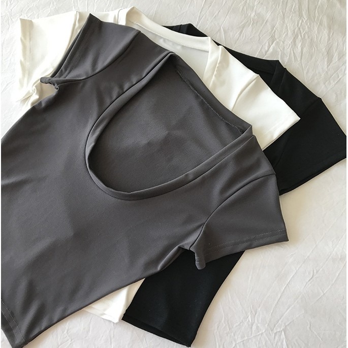 【JDUDS】大地色系 深U領素T│5色│短袖T恤 修身 顯瘦 短版T恤 性感-細節圖8