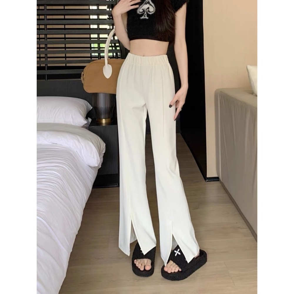 【JDUDS】韓版時尚開叉闊腿褲 開叉高腰長褲 直筒高腰褲 落地褲 高腰顯瘦休閒長褲-細節圖3