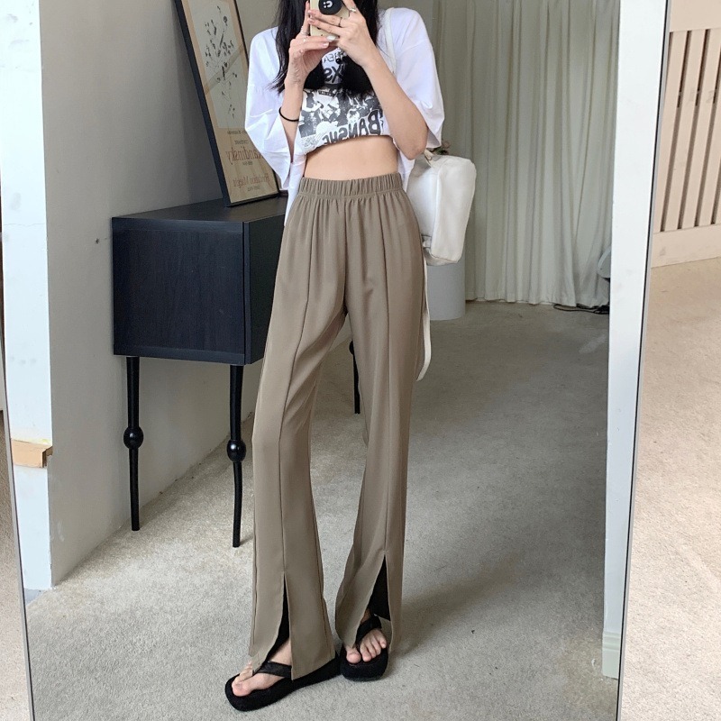 【JDUDS】韓版時尚開叉闊腿褲 開叉高腰長褲 直筒高腰褲 落地褲 高腰顯瘦休閒長褲-細節圖5