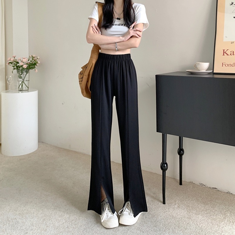 【JDUDS】韓版時尚開叉闊腿褲 開叉高腰長褲 直筒高腰褲 落地褲 高腰顯瘦休閒長褲-細節圖6