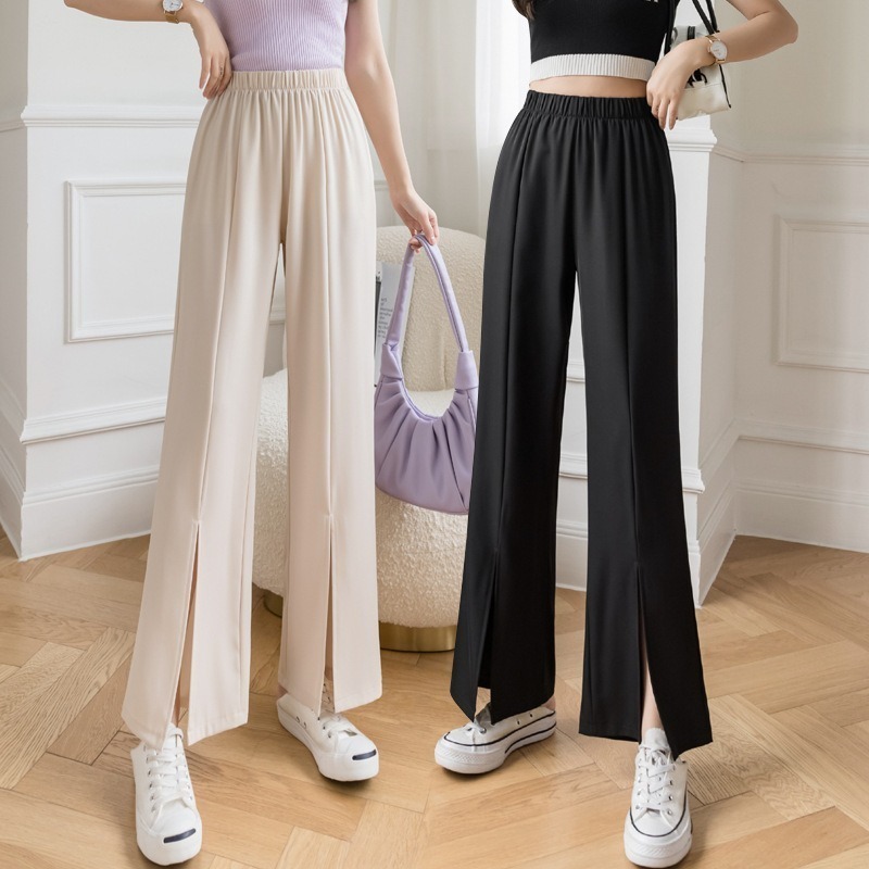 【JDUDS】韓版時尚開叉闊腿褲 開叉高腰長褲 直筒高腰褲 落地褲 高腰顯瘦休閒長褲-細節圖7