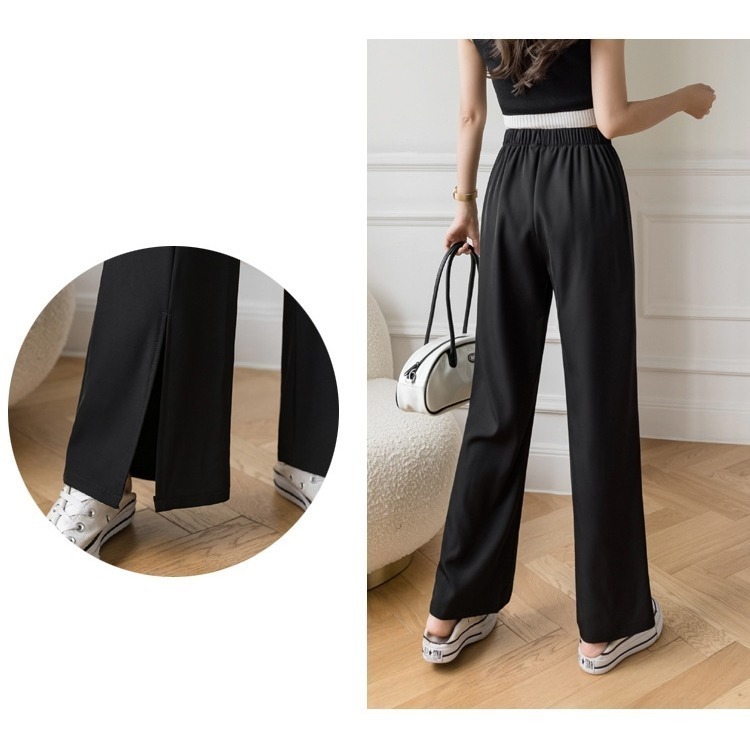 【JDUDS】韓版時尚開叉闊腿褲 開叉高腰長褲 直筒高腰褲 落地褲 高腰顯瘦休閒長褲-細節圖8