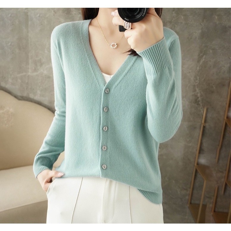 【JDUDS】百搭親膚仿羊绒衫針織外套 100%舒適V領針織外套 長袖 包心紗 外套毛衣外套-規格圖9