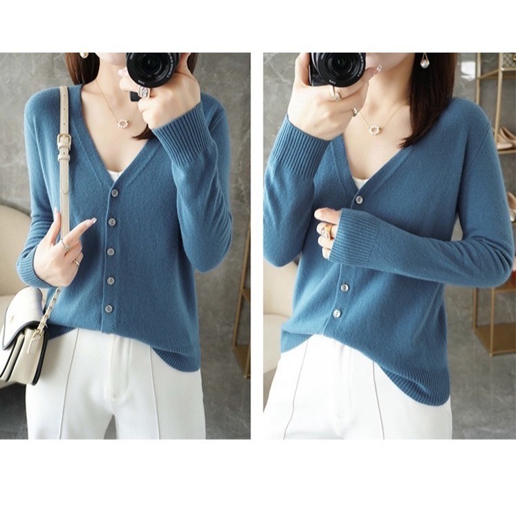 【JDUDS】百搭親膚仿羊绒衫針織外套 100%舒適V領針織外套 長袖 包心紗 外套毛衣外套-規格圖9