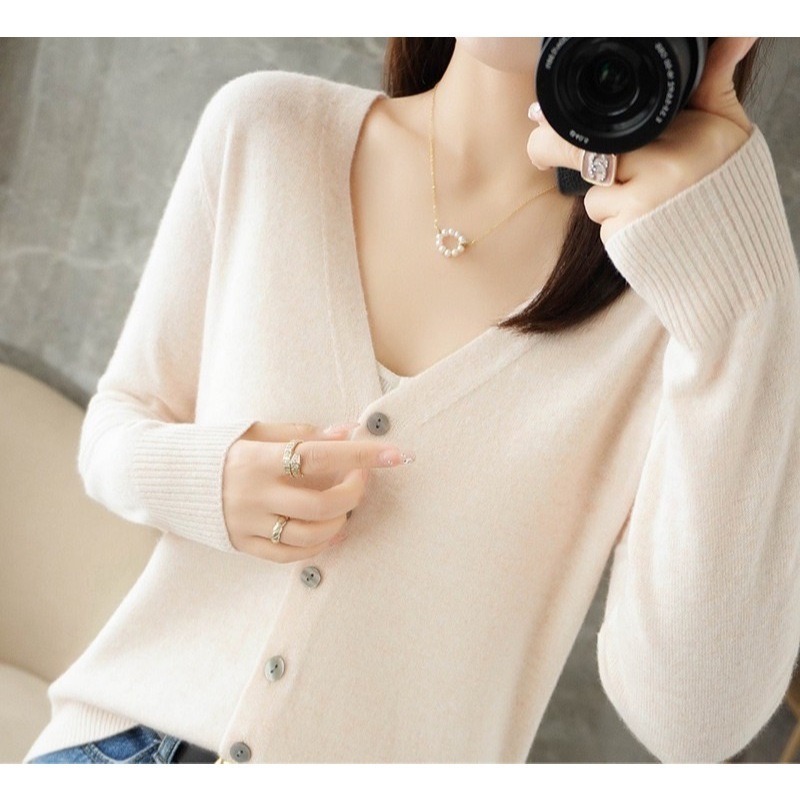 【JDUDS】百搭親膚仿羊绒衫針織外套 100%舒適V領針織外套 長袖 包心紗 外套毛衣外套-規格圖9