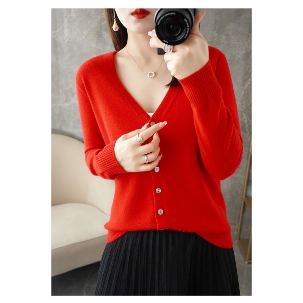 【JDUDS】百搭親膚仿羊绒衫針織外套 100%舒適V領針織外套 長袖 包心紗 外套毛衣外套-規格圖9