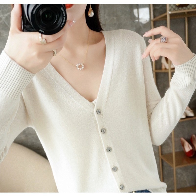 【JDUDS】百搭親膚仿羊绒衫針織外套 100%舒適V領針織外套 長袖 包心紗 外套毛衣外套-規格圖9