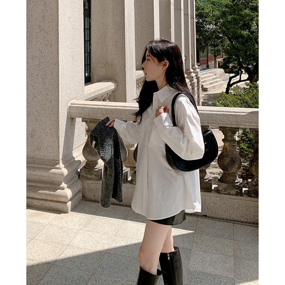 【JDUDS】韓系白色長袖襯衫 學生風格長袖白襯衫  中長版白襯衫 鈕扣白襯衫-細節圖3