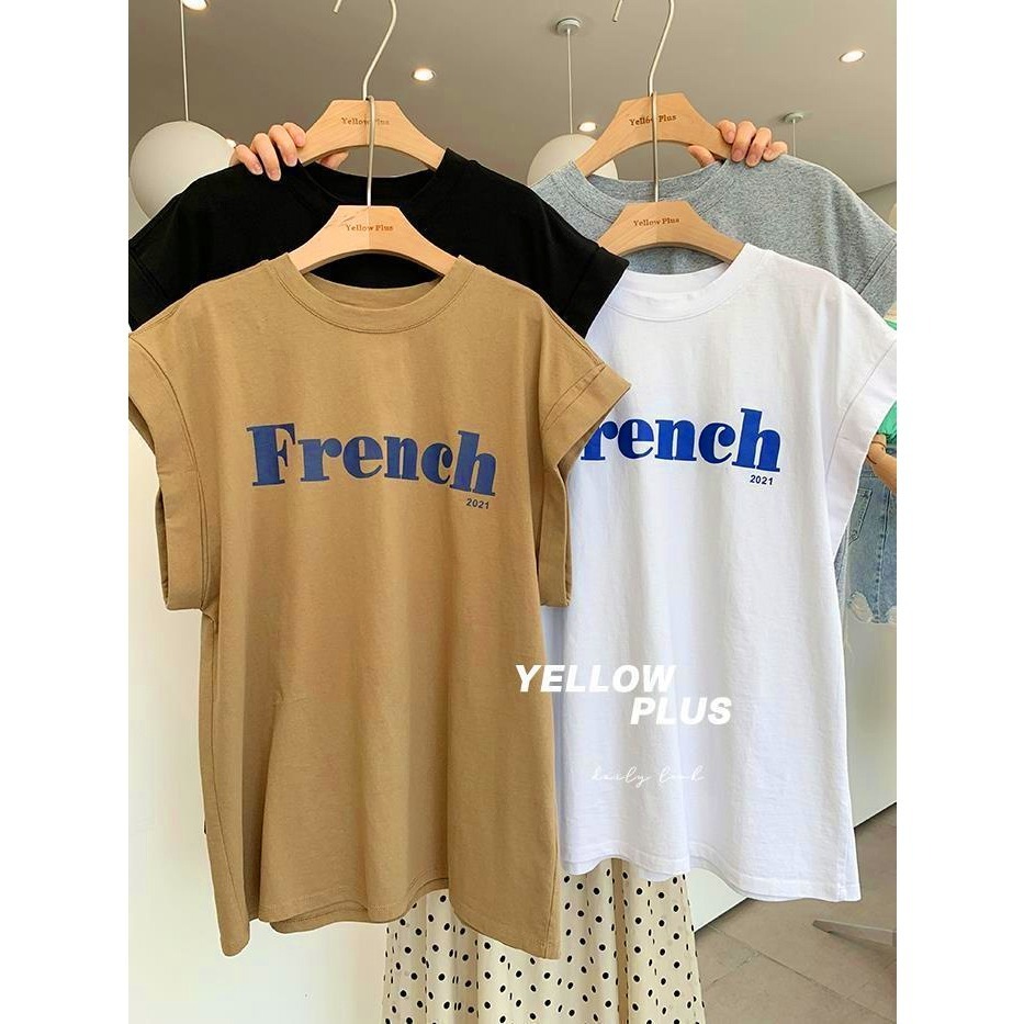 【JDUDS】 字母設計感捲邊落肩 飛飛袖短袖 T恤 寬鬆捲邊中長版上衣  飛飛袖-細節圖6