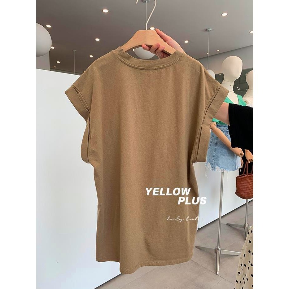 【JDUDS】 字母設計感捲邊落肩 飛飛袖短袖 T恤 寬鬆捲邊中長版上衣  飛飛袖-細節圖7