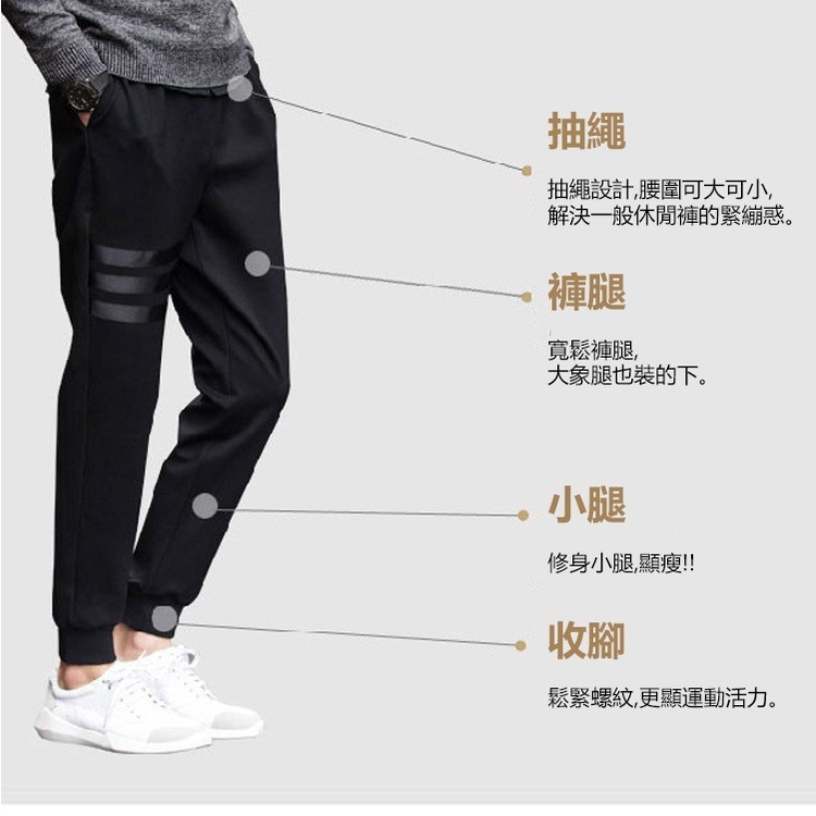 【JDUDS】韓版休閒長褲 寬鬆 束腳褲 條紋 舒適運動褲 束口縮口褲 抽繩 哈倫褲 附發票 P0027/SP022-細節圖4