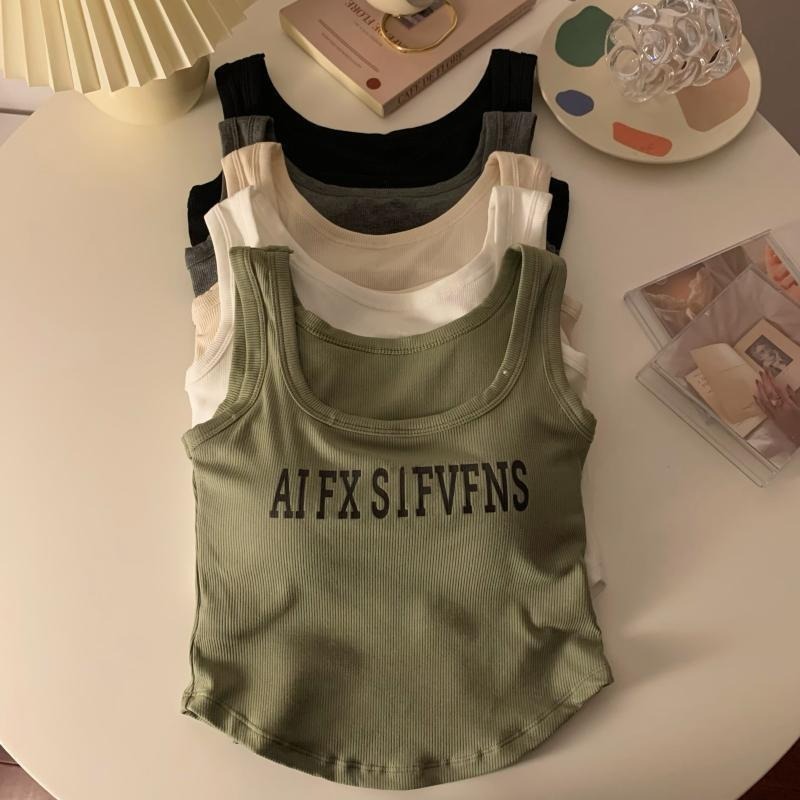 【JDUDS】 短版不規則背心 固定胸墊背心 螺紋棉不規則字母背心 運動背心 性感背心 女生背心 短版背心-細節圖2
