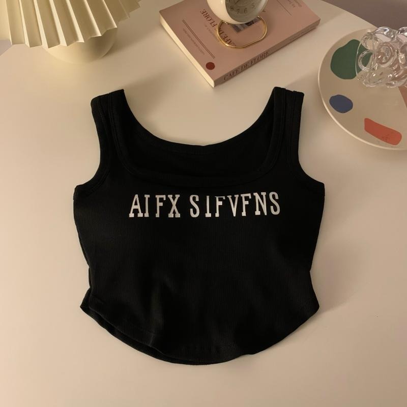 【JDUDS】 短版不規則背心 固定胸墊背心 螺紋棉不規則字母背心 運動背心 性感背心 女生背心 短版背心-細節圖8