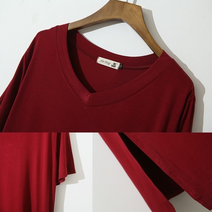 【JDUDS】大尺碼 V領連身裙 超柔材質 極度舒適 睡衣 連身裙 居家 休閒 莫代爾-細節圖2