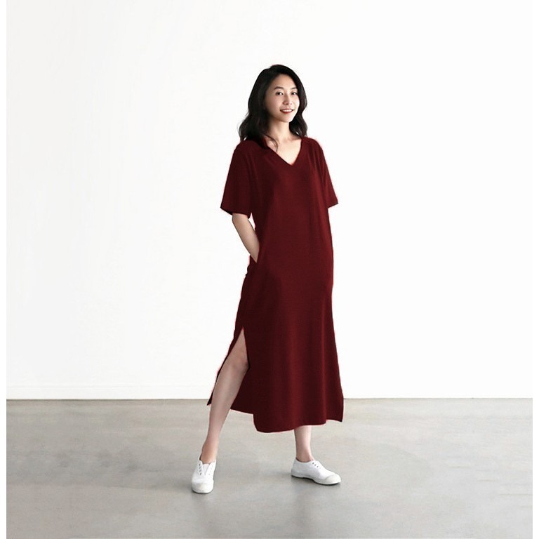 【JDUDS】大尺碼 V領連身裙 超柔材質 極度舒適 睡衣 連身裙 居家 休閒 莫代爾-細節圖7