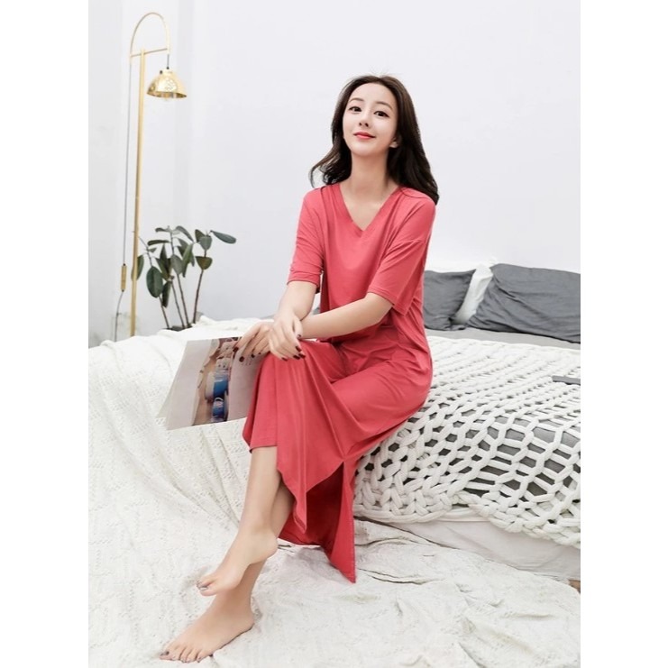 【JDUDS】大尺碼 V領連身裙 超柔材質 極度舒適 睡衣 連身裙 居家 休閒 莫代爾-規格圖9