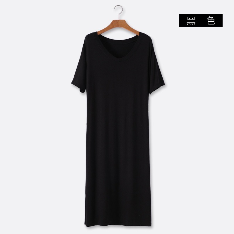 【JDUDS】大尺碼 V領連身裙 超柔材質 極度舒適 睡衣 連身裙 居家 休閒 莫代爾-規格圖9