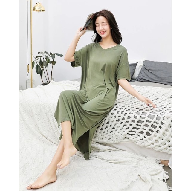 【JDUDS】大尺碼 V領連身裙 超柔材質 極度舒適 睡衣 連身裙 居家 休閒 莫代爾-規格圖9