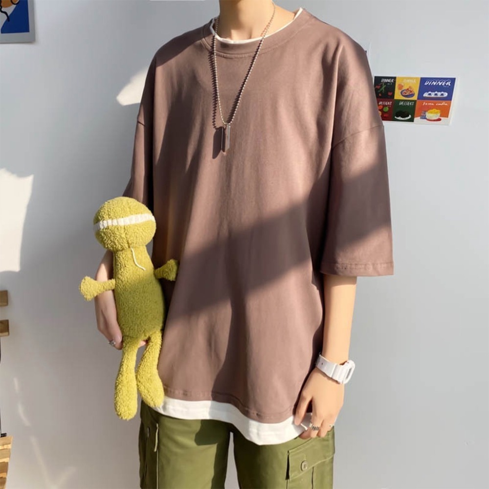 【JDUDS】 潮流假兩件寬鬆慵懶風日系T恤 潮流素色寬鬆短袖上衣 假兩件短袖 假兩件日式T恤 INS款 日系原宿風-規格圖9