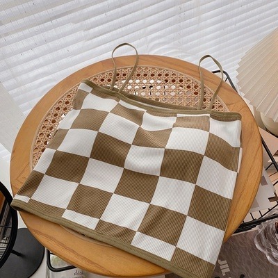 【JDUDS】新款性感拼色棋盤格 一字形細肩美背背心 小可愛 女裝 背心女 衣服 短版上衣 (有胸墊)-規格圖10