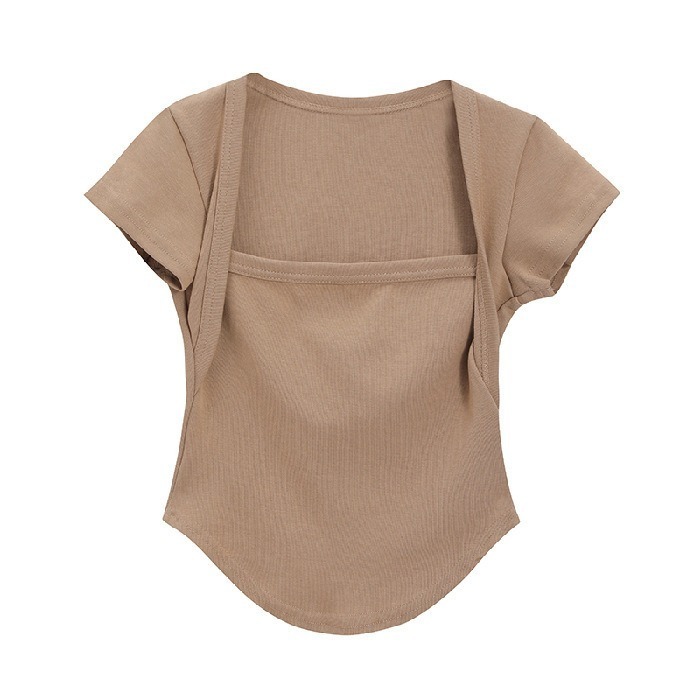 【JDUDS】 不規則設計感方領短袖上衣 方領打底上衣 法式鎖骨方領上衣 韓版方領設計感小眾短版小心機(售完不補)-規格圖7