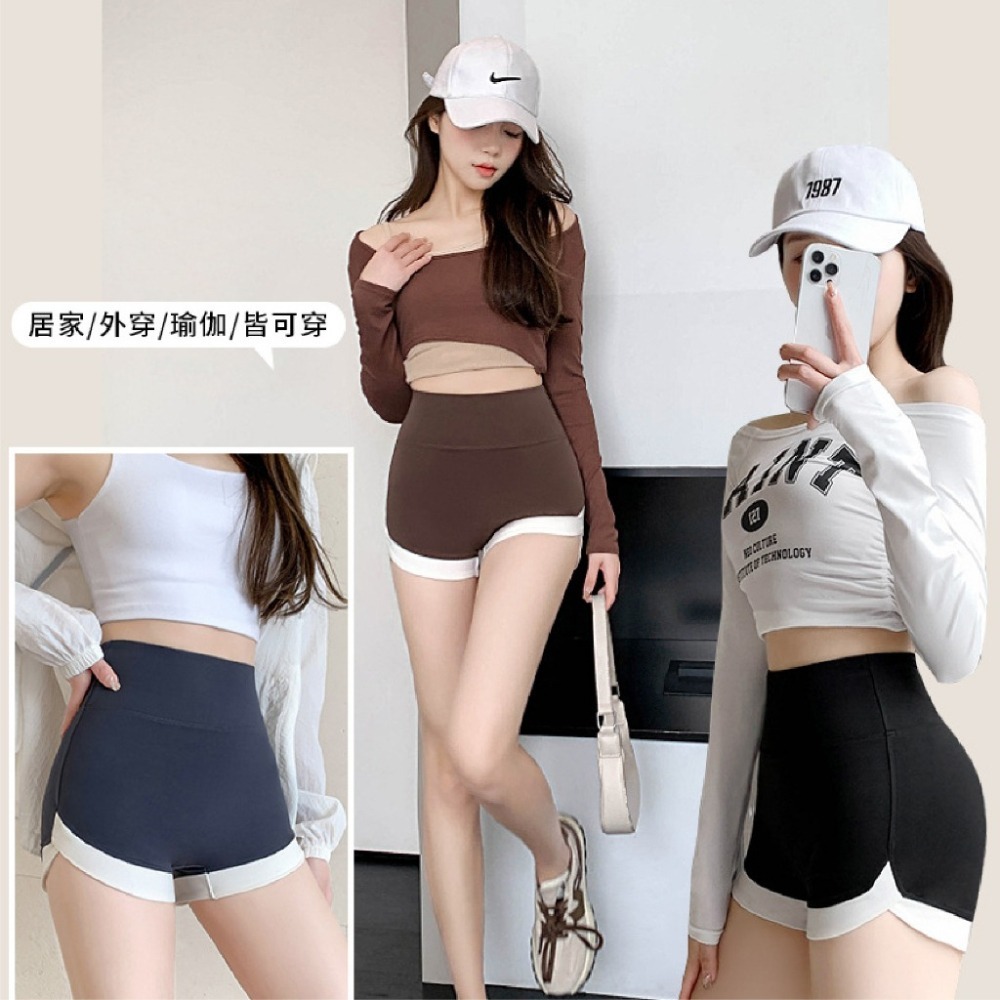 【JDUDS】高腰三分鯊魚短褲 三分鯊魚褲 三分褲  運動短褲 拼接色運動短褲 緊身運動短褲 健身褲-細節圖2