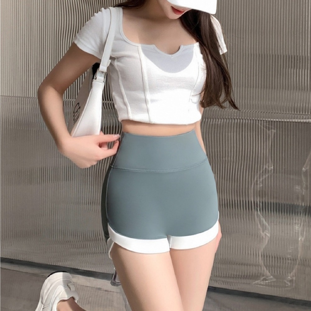 【JDUDS】高腰三分鯊魚短褲 三分鯊魚褲 三分褲  運動短褲 拼接色運動短褲 緊身運動短褲 健身褲-細節圖7