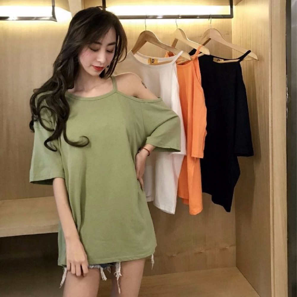 【JDUDS】 韓系 心機露肩T恤 露肩上衣 寬鬆露肩短袖上衣 削肩短袖T恤 寬鬆T恤 柔軟 親膚-細節圖2