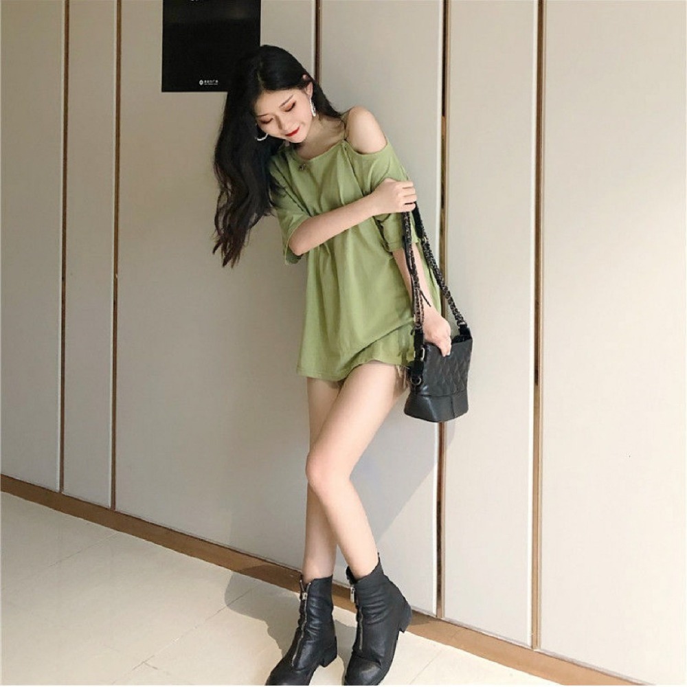 【JDUDS】 韓系 心機露肩T恤 露肩上衣 寬鬆露肩短袖上衣 削肩短袖T恤 寬鬆T恤 柔軟 親膚-細節圖6