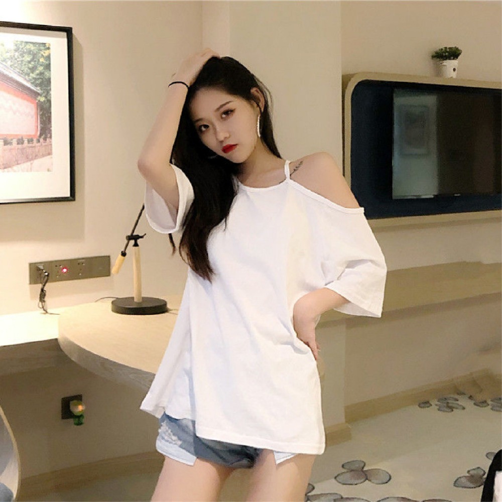 【JDUDS】 韓系 心機露肩T恤 露肩上衣 寬鬆露肩短袖上衣 削肩短袖T恤 寬鬆T恤 柔軟 親膚-規格圖8