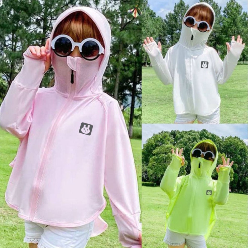 【JDUDS】 男女兒童冰絲防曬衣小兔子防曬服超薄透氣防紫外線超薄外套 小兔標防曬外套-細節圖2