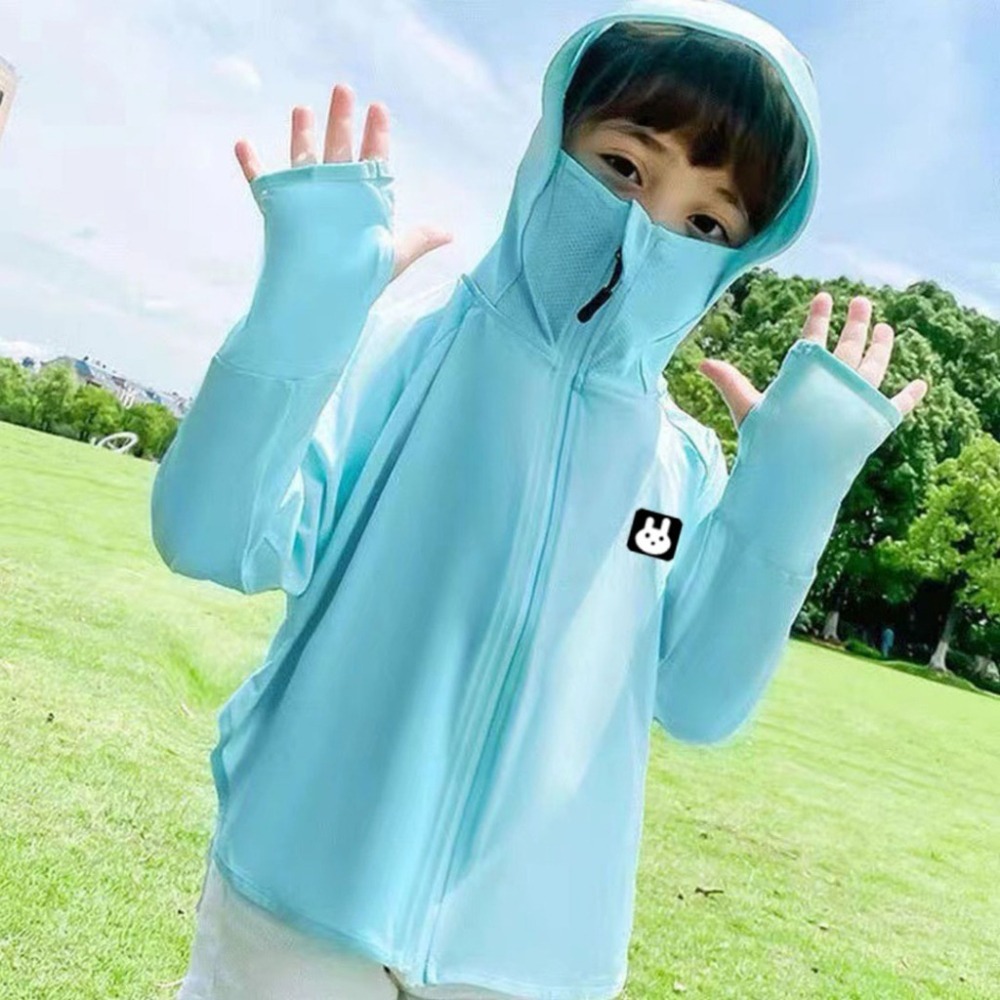 【JDUDS】 男女兒童冰絲防曬衣小兔子防曬服超薄透氣防紫外線超薄外套 小兔標防曬外套-細節圖4