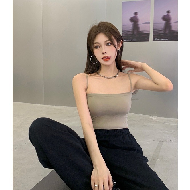 【JDUDS】韓版平口細肩內搭背心 帶胸墊免穿內衣 上衣 小可愛 女裝 背心女 衣服 冰絲背心 短版上衣-細節圖4