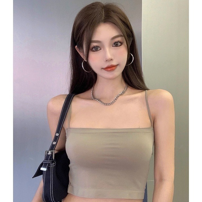 【JDUDS】韓版平口細肩內搭背心 帶胸墊免穿內衣 上衣 小可愛 女裝 背心女 衣服 冰絲背心 短版上衣-細節圖6