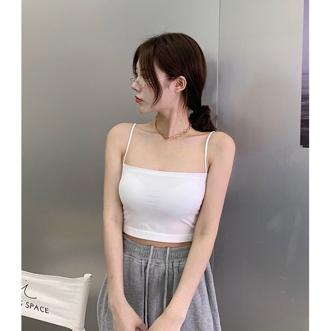 【JDUDS】韓版平口細肩內搭背心 帶胸墊免穿內衣 上衣 小可愛 女裝 背心女 衣服 冰絲背心 短版上衣-細節圖7
