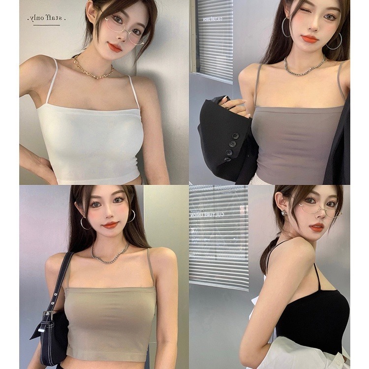 【JDUDS】韓版平口細肩內搭背心 帶胸墊免穿內衣 上衣 小可愛 女裝 背心女 衣服 冰絲背心 短版上衣-細節圖9