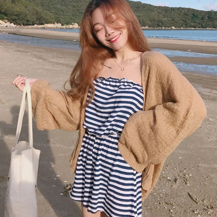 【JDUDS】 薄款針織夏季寬鬆韓版長袖冰絲防曬罩衫 夏季海灘 百搭顯瘦罩衫-細節圖2