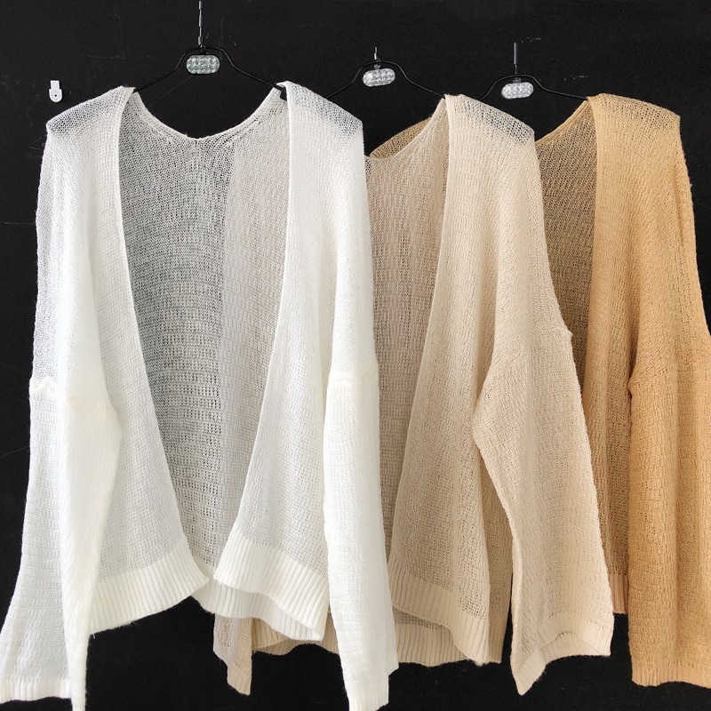 【JDUDS】 薄款針織夏季寬鬆韓版長袖冰絲防曬罩衫 夏季海灘 百搭顯瘦罩衫-細節圖4