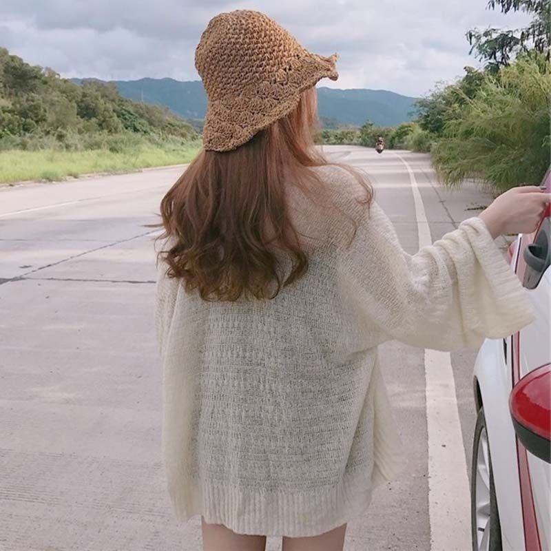 【JDUDS】 薄款針織夏季寬鬆韓版長袖冰絲防曬罩衫 夏季海灘 百搭顯瘦罩衫-細節圖7